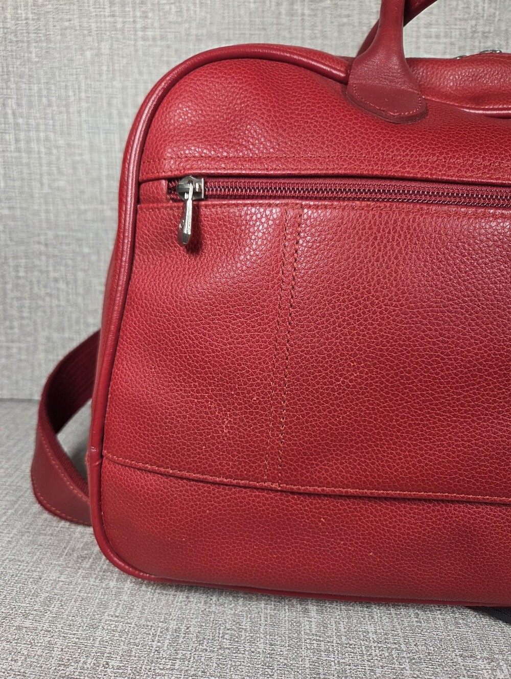 Vintage Longchamp Red Pebbled Leather Weekender Tote Bag Purse RARE Handbag - Picture 8 of 16